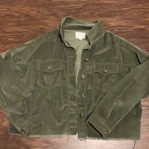 Distressed corduroy shacket